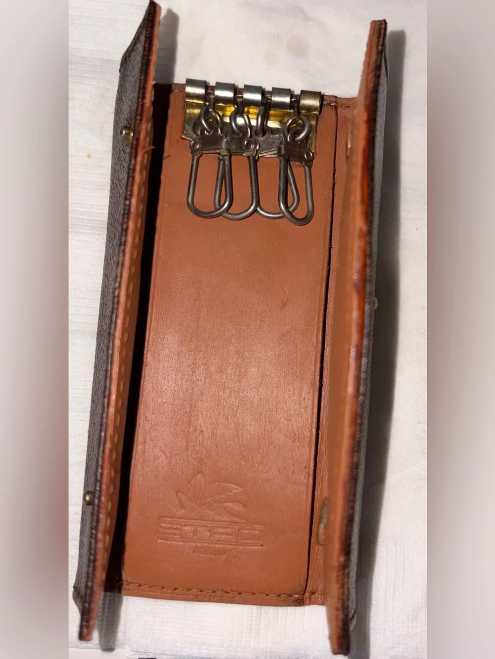 Low Start Etro Vintage brown paisley coated canvas and leather Key Case Holder